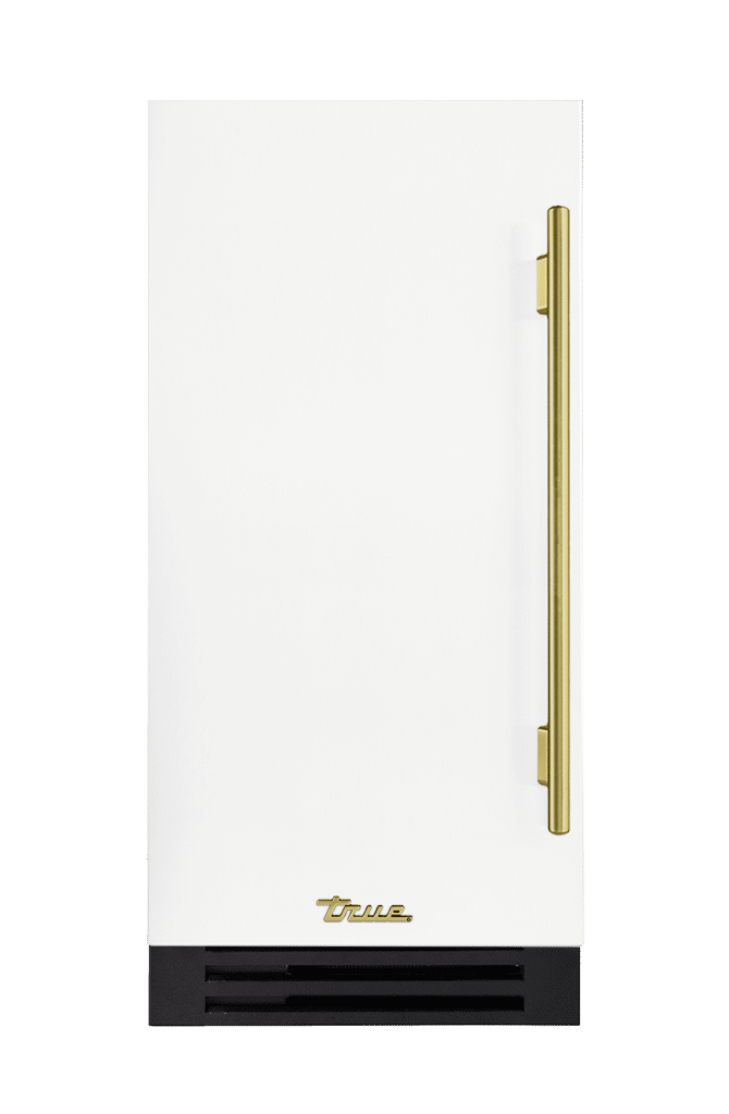 ADA Height Clear Ice Machine, Left Hinged, Matte White, Brass Hardware TUIADA15LSA030H01