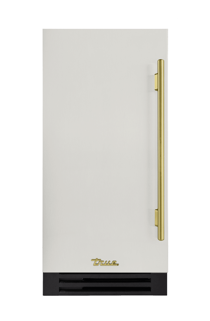 ADA Height Clear Ice Machine, Left Hinged, Antique White, Brass Hardware TUIADA15LSA050H01