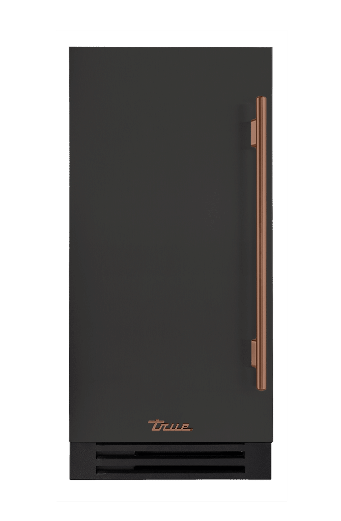 ADA Height Clear Ice Machine, Left Hinged, Ultra Matte Black, Copper Hardware TUIADA15LSA085H03