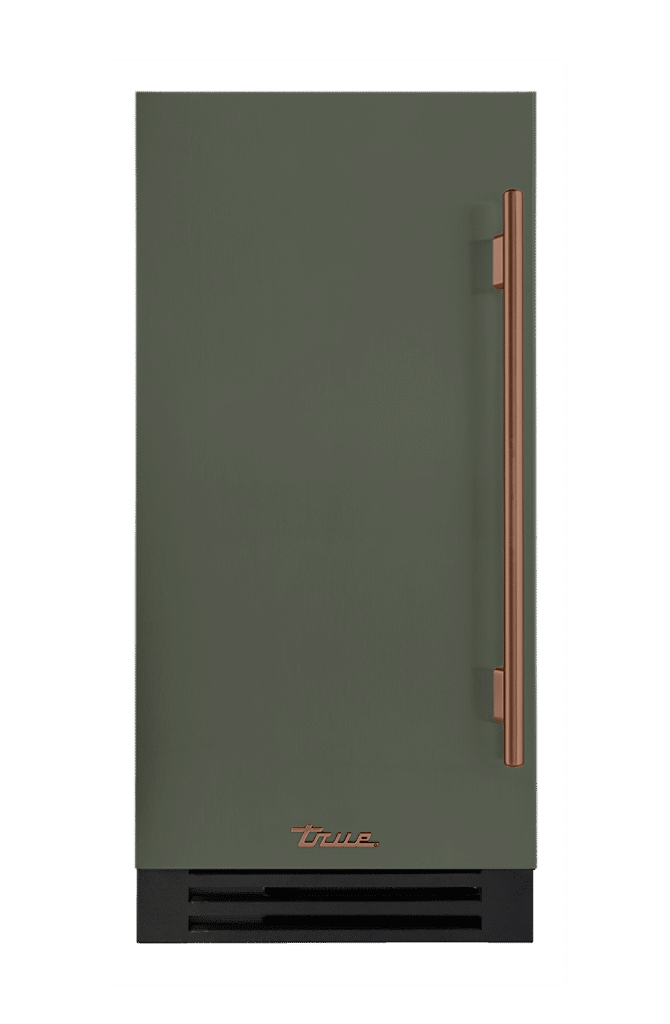 ADA Height Clear Ice Machine, Left Hinged, Olive, Copper Hardware TUIADA15LSA238H03
