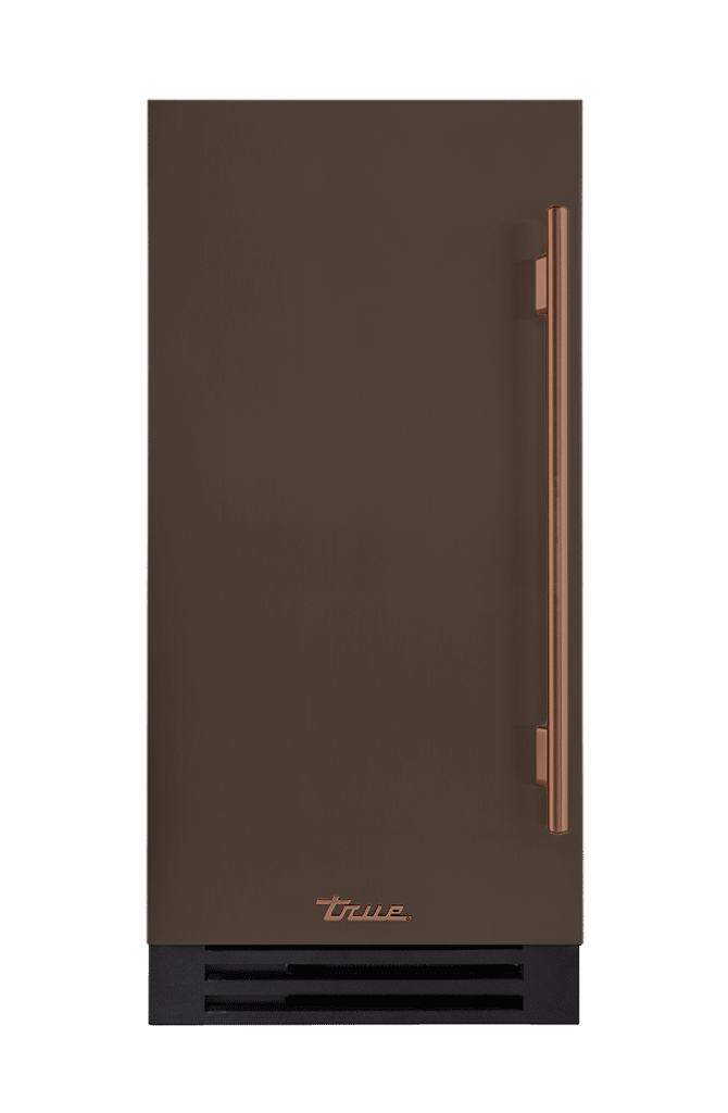 ADA Height Clear Ice Machine, Left Hinged, Espresso, Copper Hardware TUIADA15LSA305H03