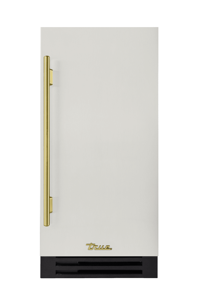 ADA Height Clear Ice Machine, Right Hinged, Antique White, Brass Hardware TUIADA15RSA050H01