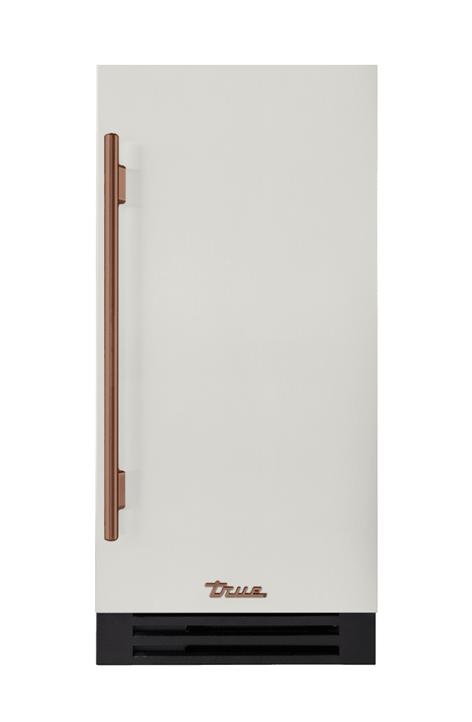 ADA Height Clear Ice Machine, Right Hinged, Antique White, Copper Hardware TUIADA15RSA050H03