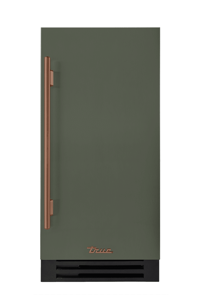 ADA Height Clear Ice Machine, Right Hinged, Olive, Copper Hardware TUIADA15RSA238H03