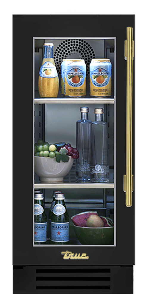 Undercounter Refrigerator, Left Hinged, Gloss Black, Brass Hardware TUR15LOGCDSK044H01