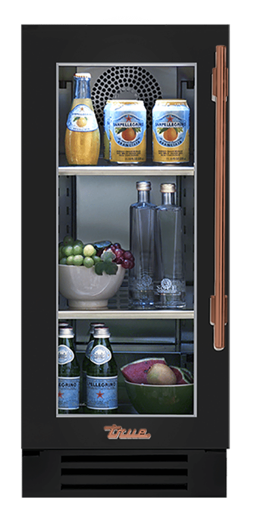 Undercounter Refrigerator, Left Hinged, Gloss Black, Copper Hardware TUR15LOGCDSK044H03