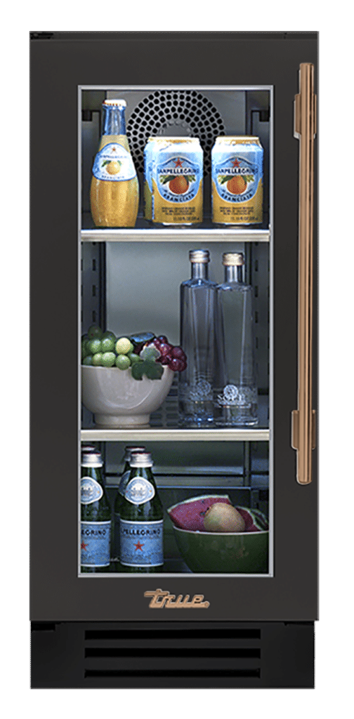 Undercounter Refrigerator, Left Hinged, Ultra Matte Black, Gold Hardware TUR15LOGCDSK085H08