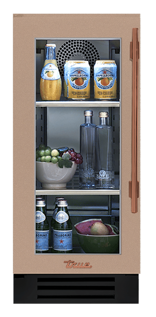 Undercounter Refrigerator, Left Hinged, Champagne, Copper Hardware TUR15LOGCDSK179H03