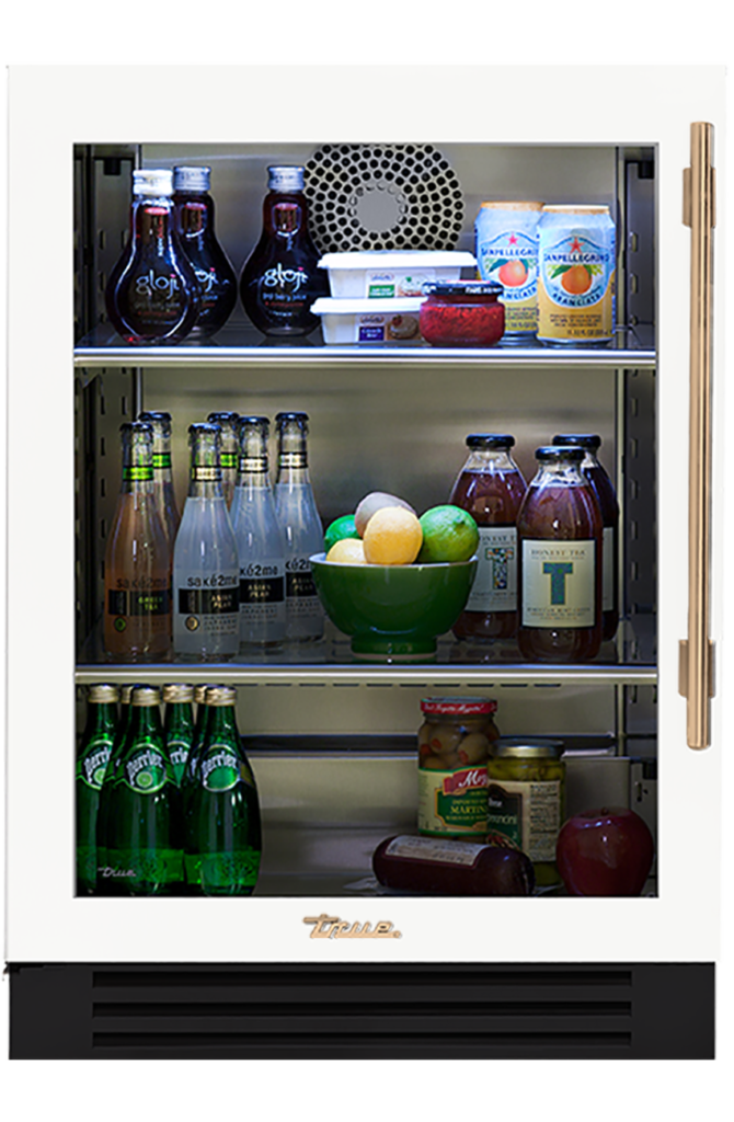 Undercounter Refrigerator, Left Hinged, Matte White, Gold Hardware TUR24LOGCDSK030H08