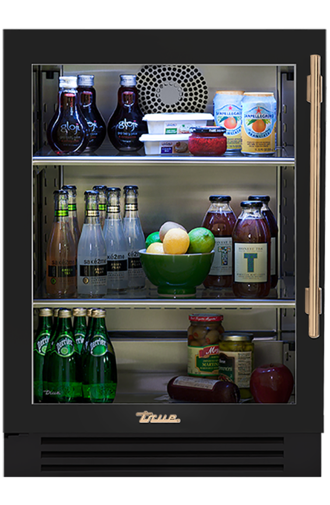 Undercounter Refrigerator, Left Hinged, Gloss Black, Gold Hardware TUR24LOGCDSK044H08