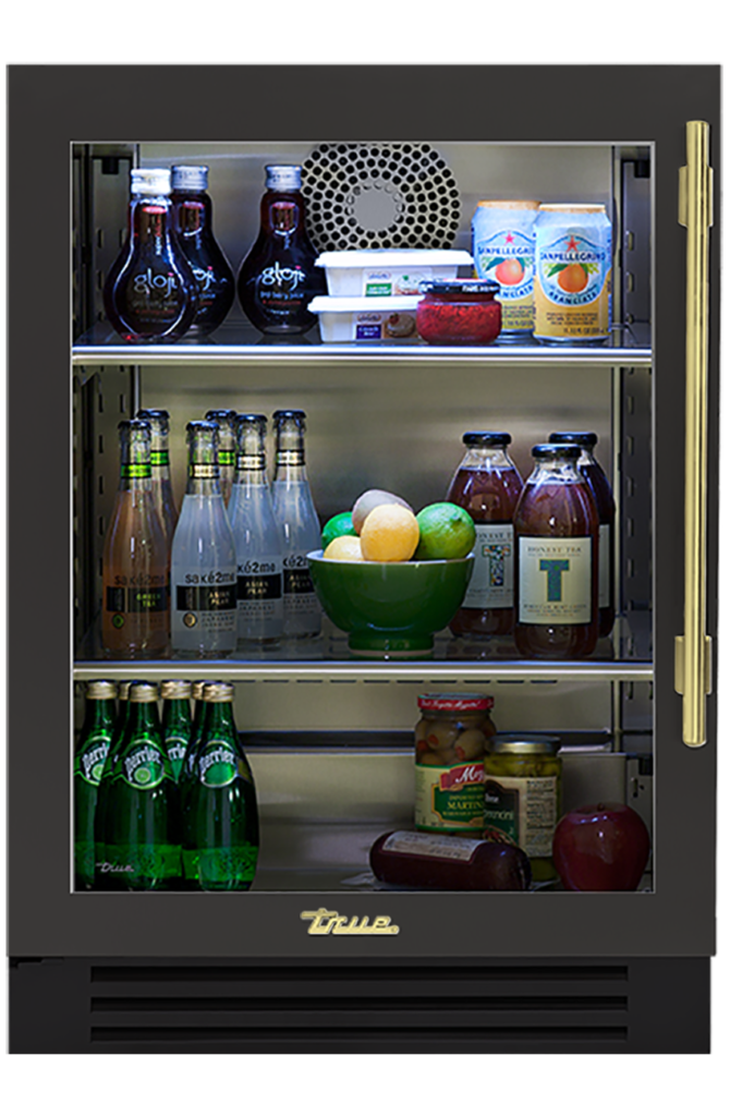 Undercounter Refrigerator, Left Hinged, Ultra Matte Black, Brass Hardware TUR24LOGCDSK085H01