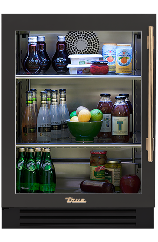 Undercounter Refrigerator, Left Hinged, Ultra Matte Black, Gold Hardware TUR24LOGCDSK085H08