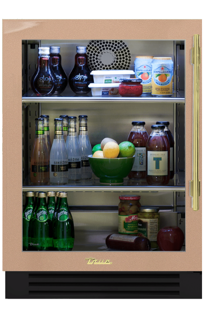 Undercounter Refrigerator, Left Hinged, Champagne, Brass Hardware TUR24LOGCDSK179H01