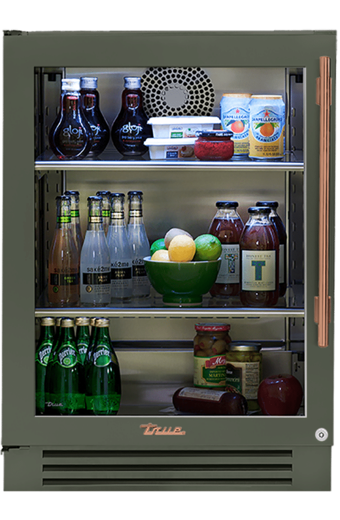 Undercounter Refrigerator, Left Hinged, Olive, Copper Hardware TUR24LOGCDSK238H03