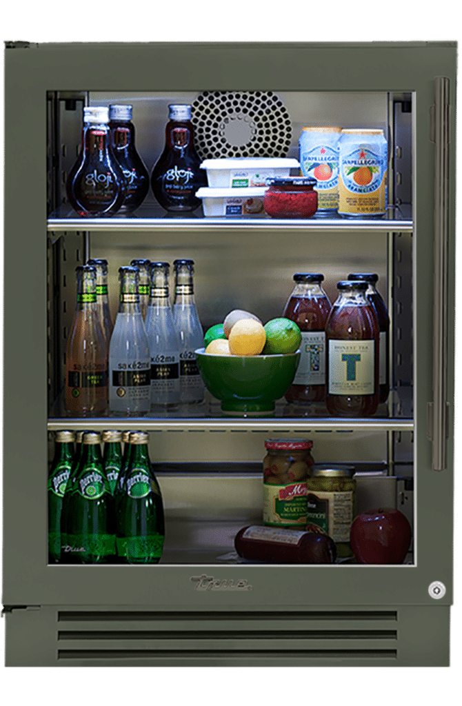 Undercounter Refrigerator, Left Hinged, Olive, Pewter Hardware TUR24LOGCDSK238H05