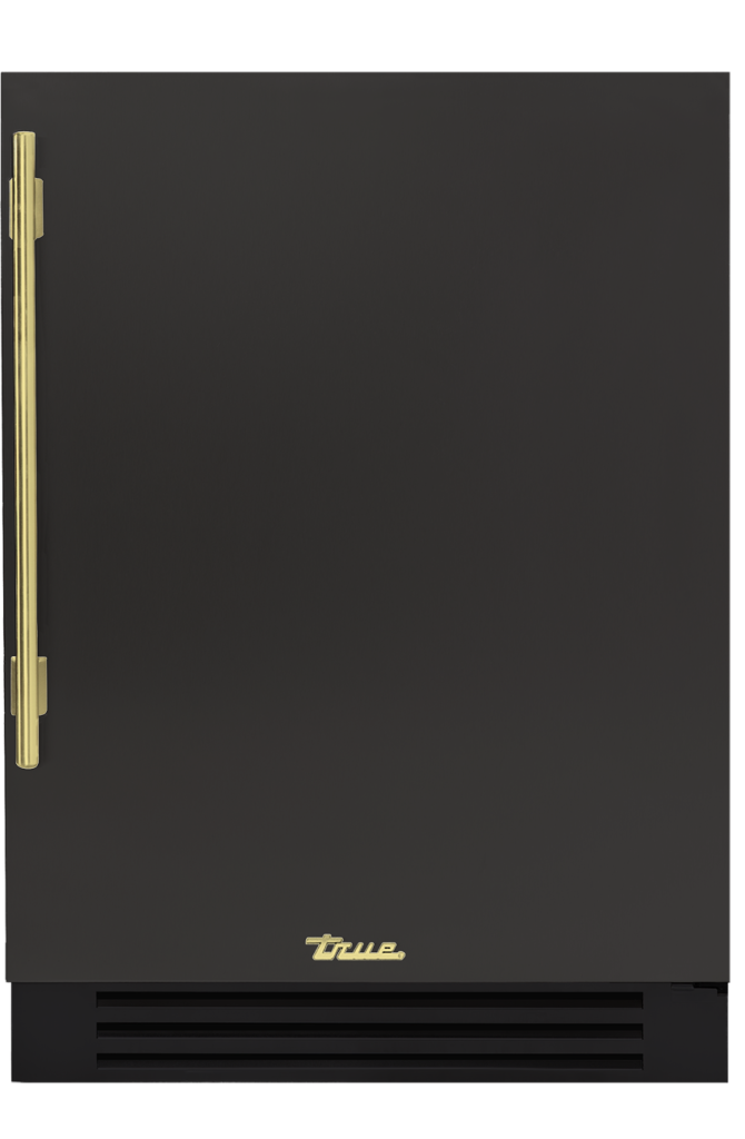 Undercounter Refrigerator, Right Hinged, Ultra Matte Black, Brass Hardware TUR24ROPCDSK085H01