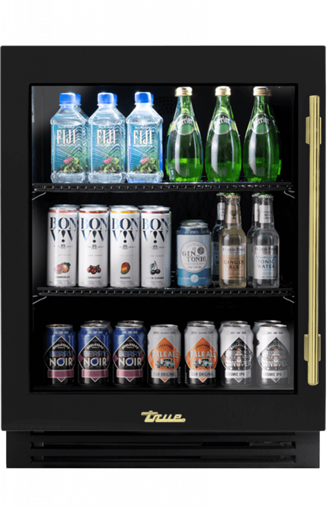 ADA Height Undercounter Refrigerator, Left Hinged, Matte Black, Brass Hardware TURADA24LGA027H01