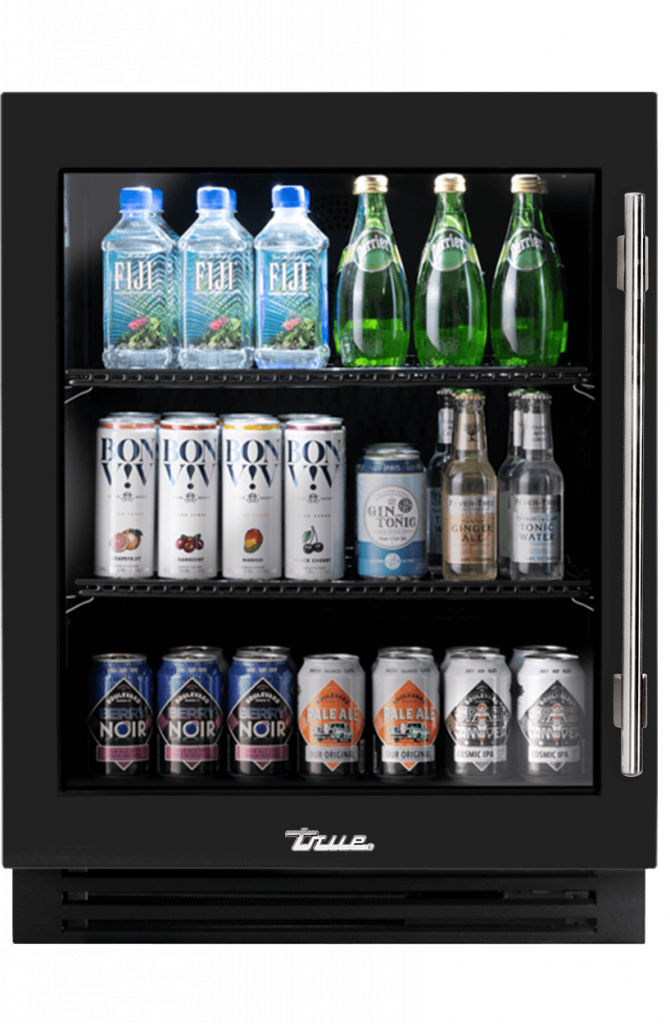 ADA Height Undercounter Refrigerator, Left Hinged, Gloss Black, Chrome Hardware TURADA24LGA044H02