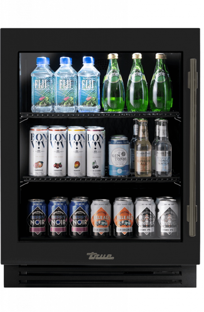 ADA Height Undercounter Refrigerator, Left Hinged, Gloss Black, Pewter Hardware TURADA24LGA044H05