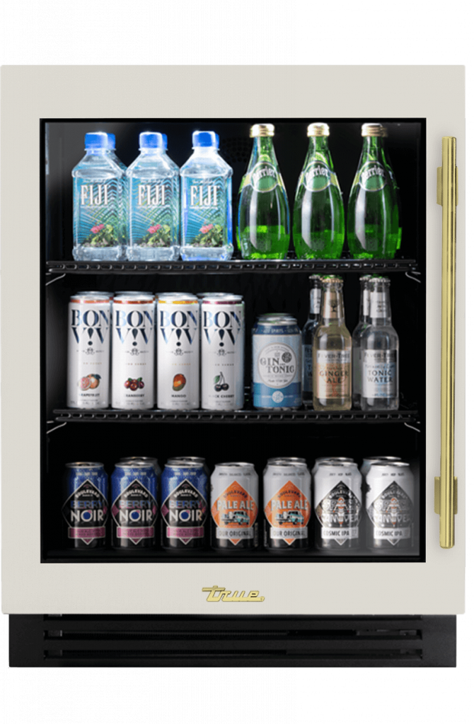ADA Height Undercounter Refrigerator, Left Hinged, Antique White, Brass Hardware TURADA24LGA050H01