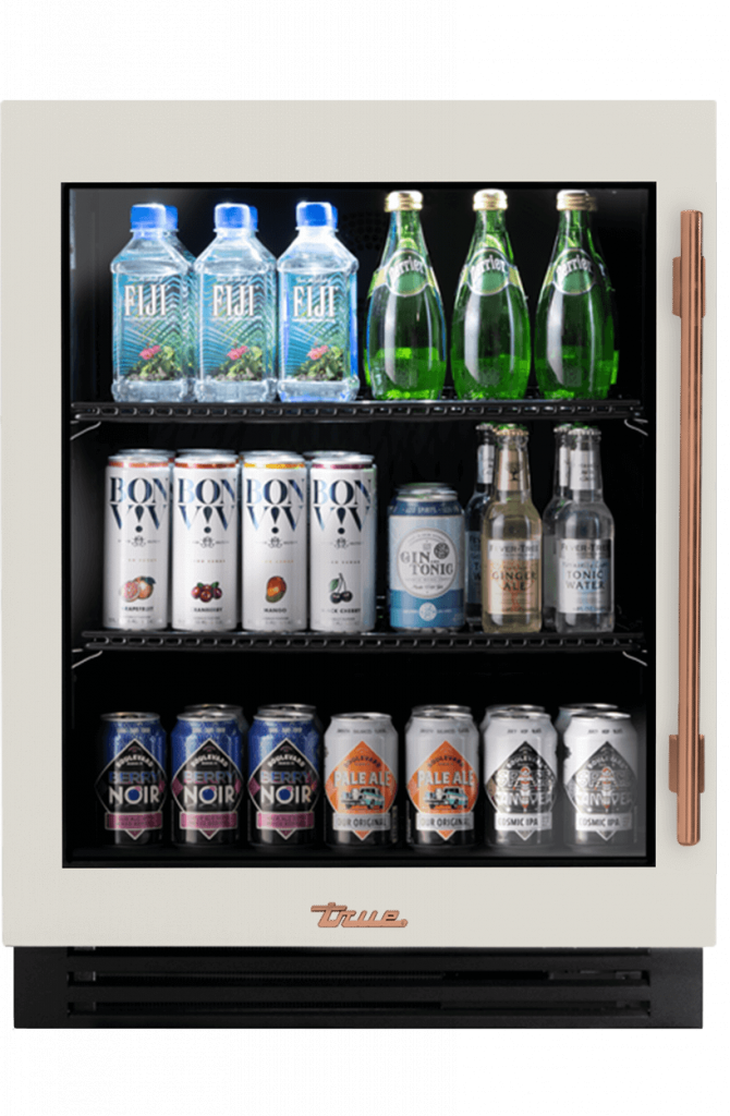 ADA Height Undercounter Refrigerator, Left Hinged, Antique White, Copper Hardware TURADA24LGA050H03