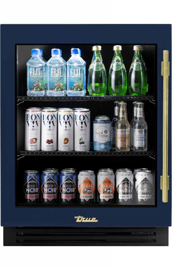 ADA Height Undercounter Refrigerator, Left Hinged, Cobalt, Brass Hardware TURADA24LGA078H01
