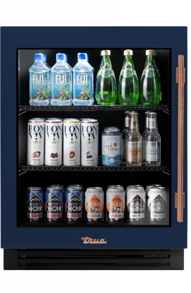 ADA Height Undercounter Refrigerator, Left Hinged, Cobalt, Copper Hardware TURADA24LGA078H03