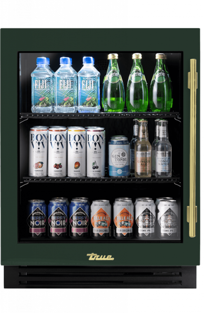 ADA Height Undercounter Refrigerator, Left Hinged, Emerald, Brass Hardware TURADA24LGA086H01
