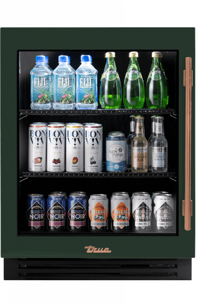 ADA Height Undercounter Refrigerator, Left Hinged, Emerald, Copper Hardware TURADA24LGA086H03