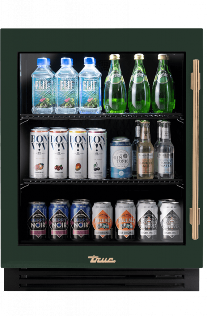 ADA Height Undercounter Refrigerator, Left Hinged, Emerald, Gold Hardware TURADA24LGA086H08