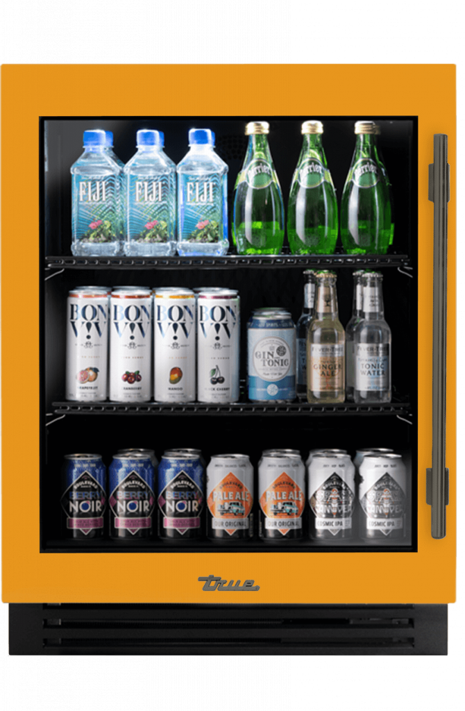 ADA Height Undercounter Refrigerator, Left Hinged, Saffron, Pewter Hardware TURADA24LGA103H05