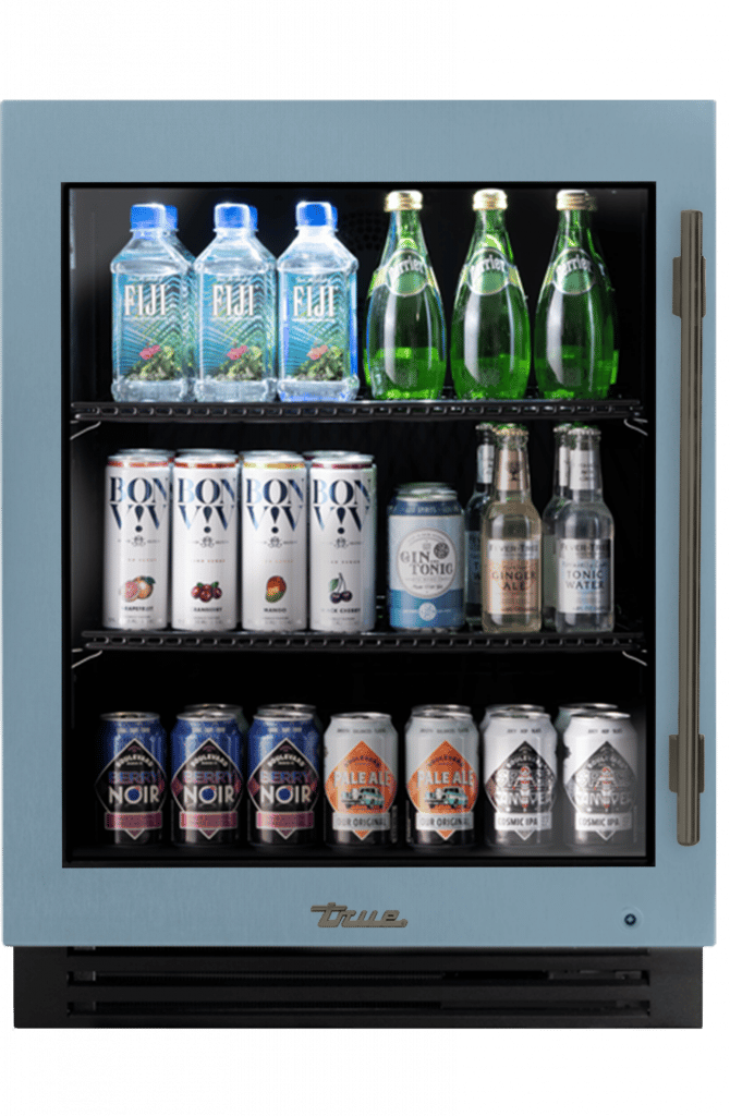 ADA Height Undercounter Refrigerator, Left Hinged, Bluestone, Pewter Hardware TURADA24LGA152H05