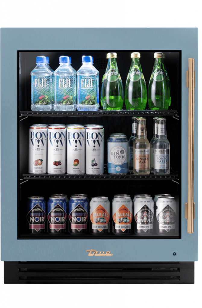 ADA Height Undercounter Refrigerator, Left Hinged, Bluestone, Gold Hardware TURADA24LGA152H08