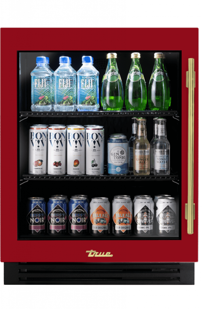 ADA Height Undercounter Refrigerator, Left Hinged, Crimson, Brass Hardware TURADA24LGA193H01