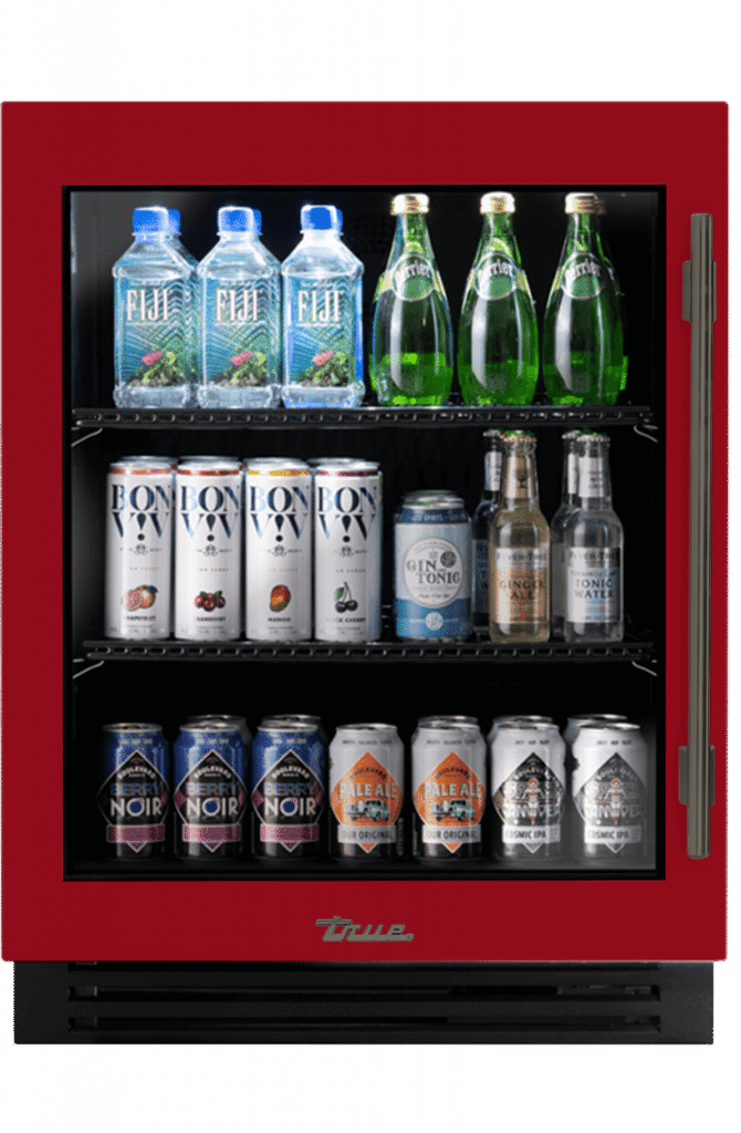 ADA Height Undercounter Refrigerator, Left Hinged, Crimson, Pewter Hardware TURADA24LGA193H05