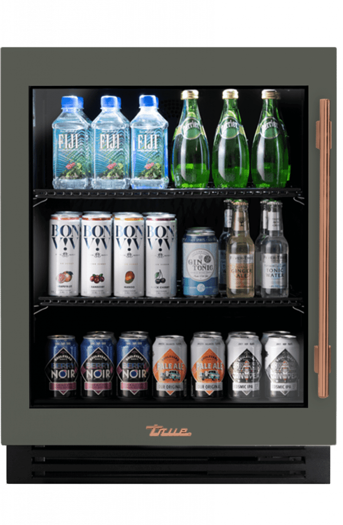 ADA Height Undercounter Refrigerator, Left Hinged, Olive, Copper Hardware TURADA24LGA238H03