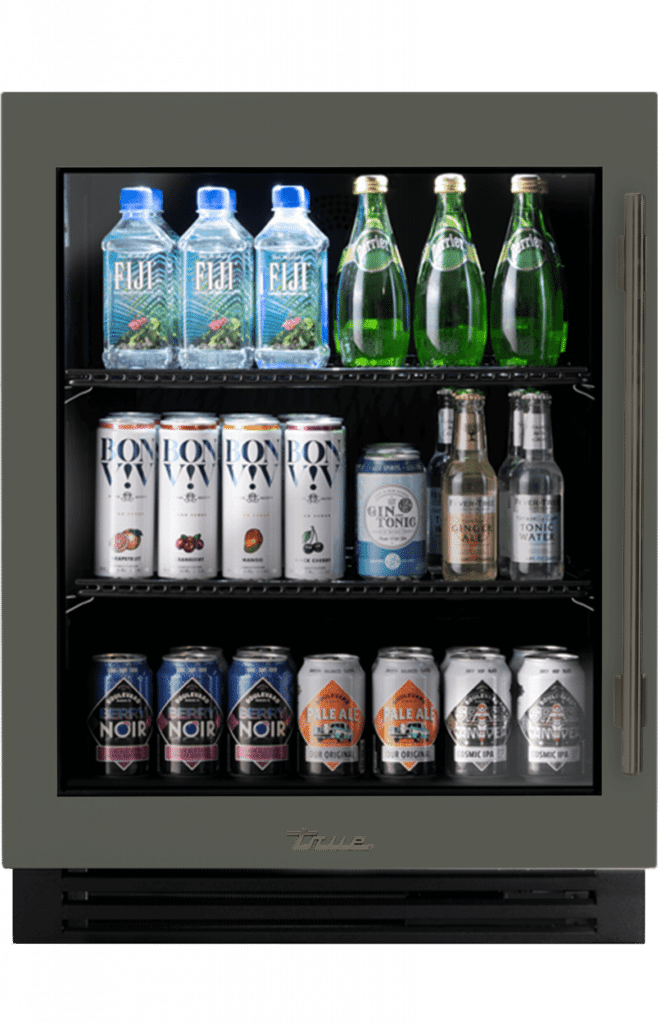 ADA Height Undercounter Refrigerator, Left Hinged, Olive, Pewter Hardware TURADA24LGA238H05