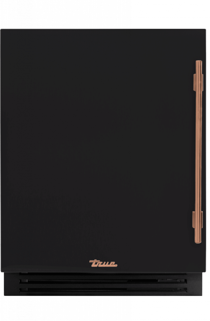 ADA Height Undercounter Refrigerator, Left Hinged, Matte Black, Copper Hardware TURADA24LSA027H03