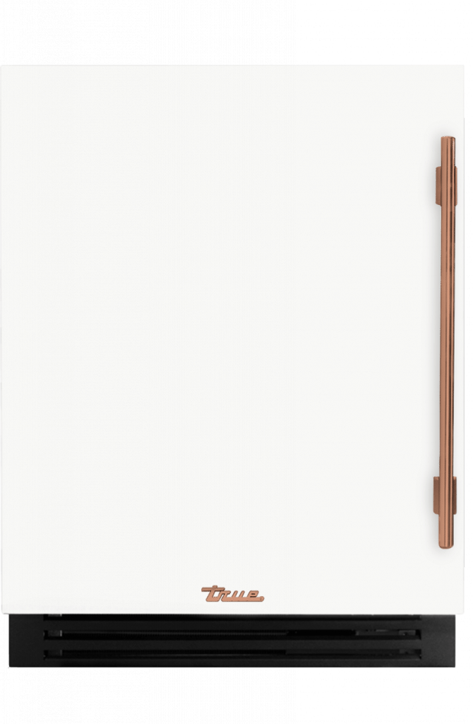 ADA Height Undercounter Refrigerator, Left Hinged, Matte White, Copper Hardware TURADA24LSA030H03