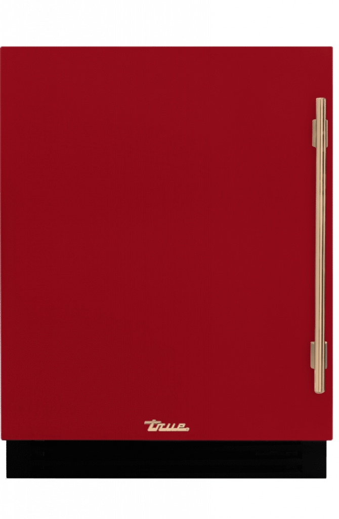 ADA Height Undercounter Refrigerator, Left Hinged, Crimson, Gold Hardware TURADA24LSA193H08