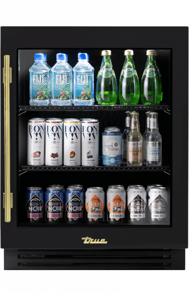 ADA Height Undercounter Refrigerator, Right Hinged, Matte Black, Brass Hardware TURADA24RGA027H01