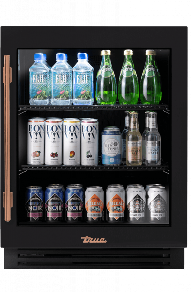 ADA Height Undercounter Refrigerator, Right Hinged, Matte Black, Copper Hardware TURADA24RGA027H03