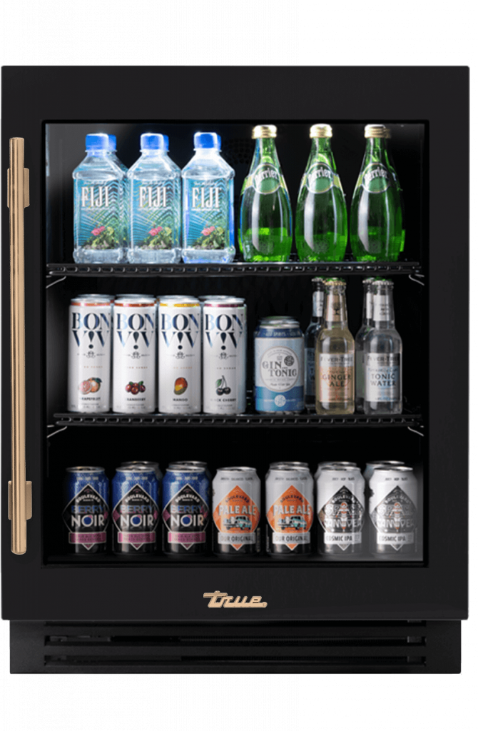 ADA Height Undercounter Refrigerator, Right Hinged, Matte Black, Gold Hardware TURADA24RGA027H08