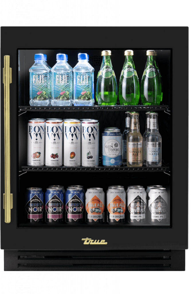 ADA Height Undercounter Refrigerator, Right Hinged, Gloss Black, Brass Hardware TURADA24RGA044H01