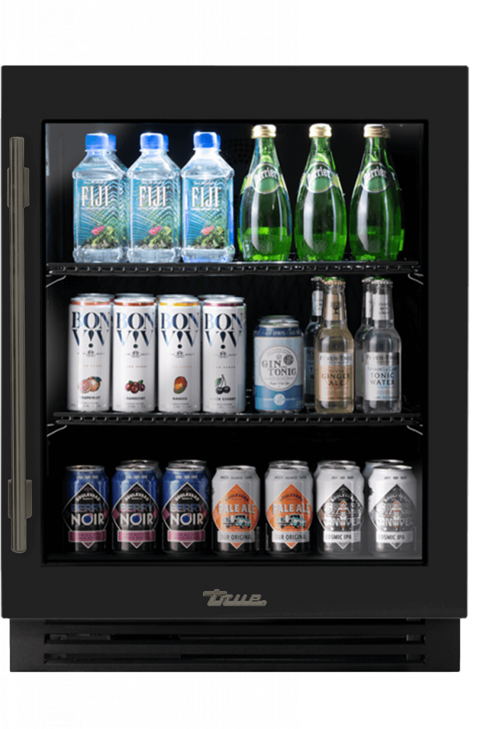 ADA Height Undercounter Refrigerator, Right Hinged, Gloss Black, Pewter Hardware TURADA24RGA044H05
