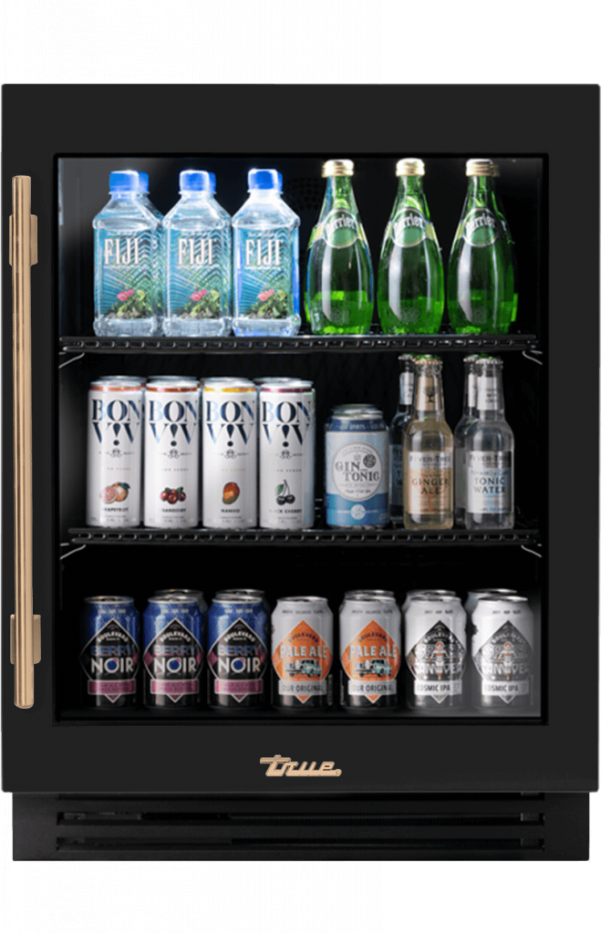 ADA Height Undercounter Refrigerator, Right Hinged, Gloss Black, Gold Hardware TURADA24RGA044H08