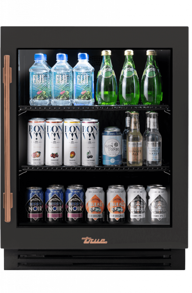 ADA Height Undercounter Refrigerator, Right Hinged, Ultra Matte Black, Copper Hardware TURADA24RGA085H03