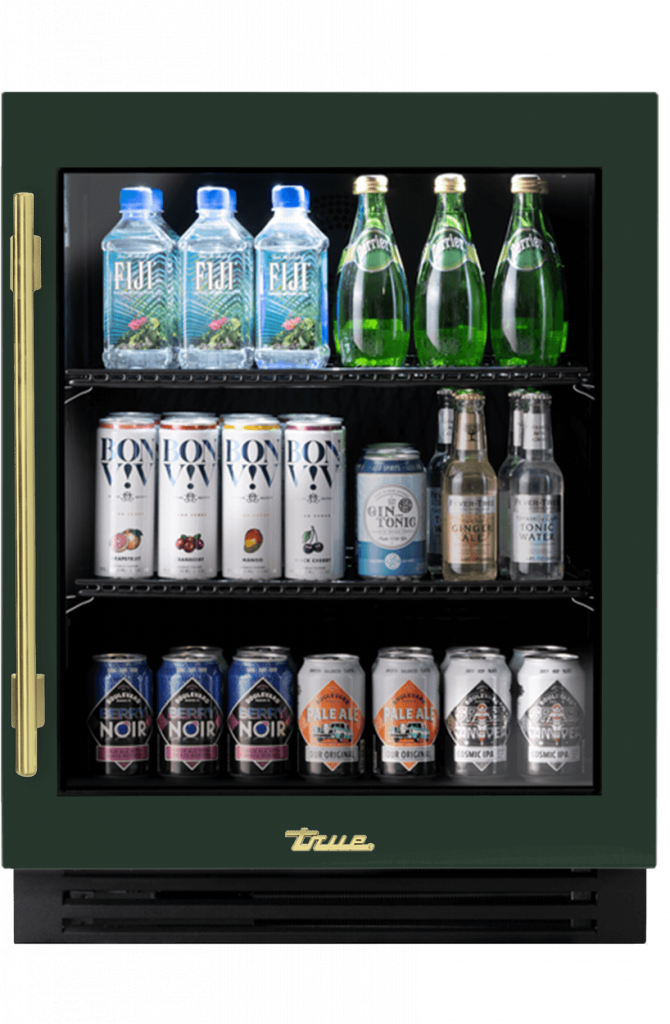 ADA Height Undercounter Refrigerator, Right Hinged, Emerald, Brass Hardware TURADA24RGA086H01