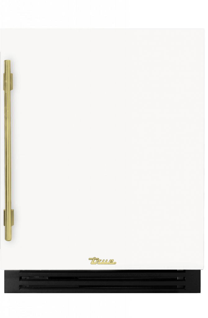 ADA Height Undercounter Refrigerator, Right Hinged, Matte White, Brass Hardware TURADA24RSA030H01