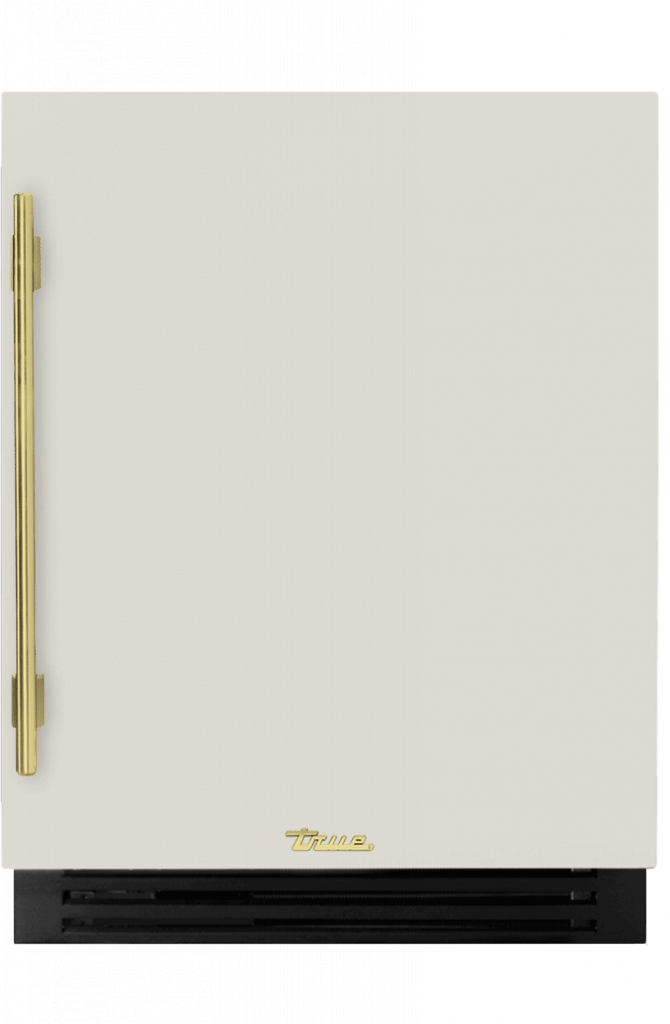 ADA Height Undercounter Refrigerator, Right Hinged, Antique White, Brass Hardware TURADA24RSA050H01